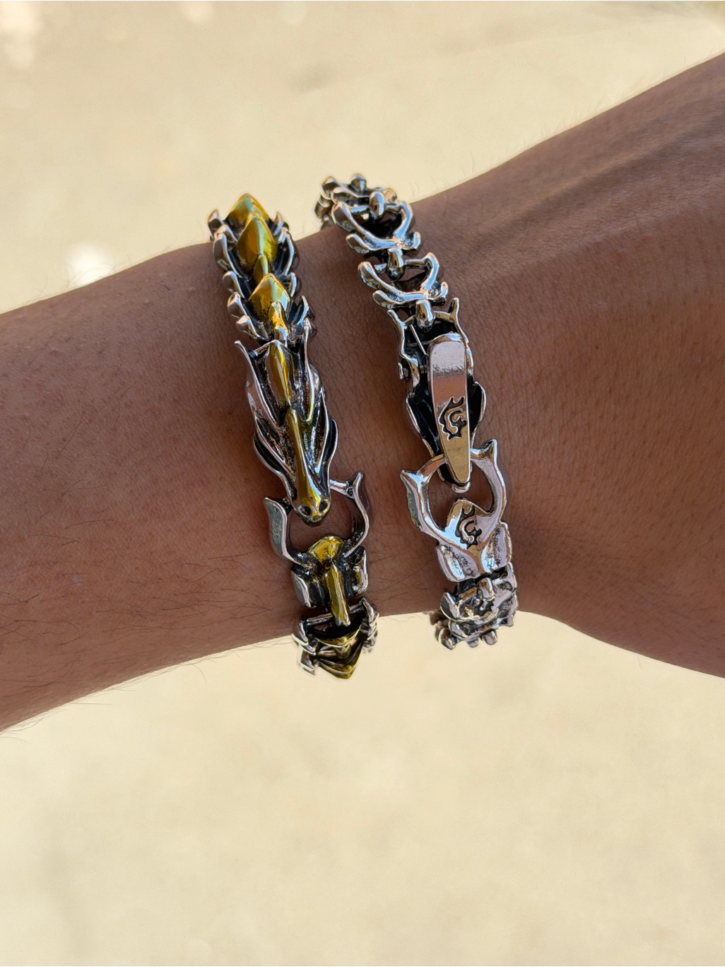 Silver And Gold TwoTone Dragon Chain Reversible Bracelet
